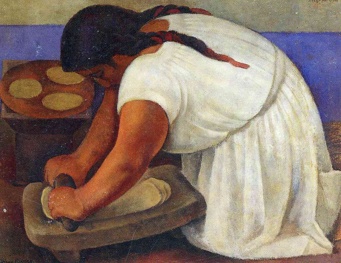 Woman Grinding Maize Diego Rivera encyclopedia of