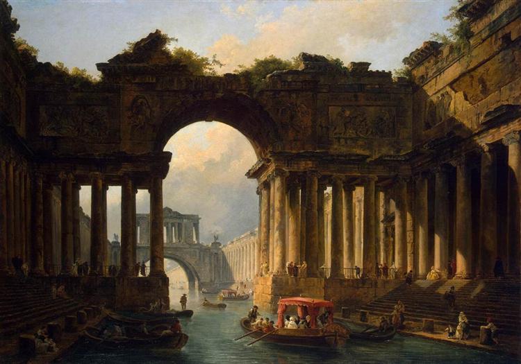 Architectural Landscape with a Canal - Robert Hubert
