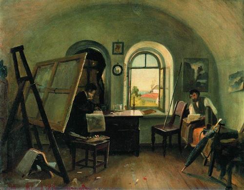 Ivan Shishkin and A. Guinet in the studio on the island of Valaam - Ivan Shishkin