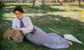 The woman reading in the garden - Yeghishe Tadevosyan