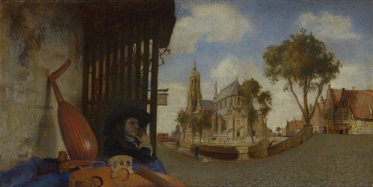A View of Delft with a Musical Instrument Seller S Stall, 1652 - Карел Фабрициус