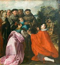 The Healing Of St. Bonaventure Child By St. Francis - Francisco de Herrera le Vieux