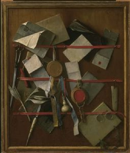 Trompe L'oeil Still Life. Letter Rack with Writing Implements, 1665 - Самюел ван Хогстратен
