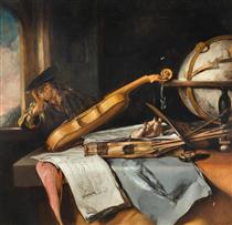Vanitas Still Life with Thinking Young Man - Самюэл ван Хогстратен