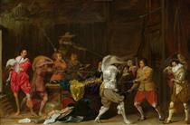 Soldiers Fighting over Booty in a Barn - Willem Cornelisz. Duyster