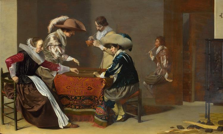 Two Men Playing Tric Trac, with a Woman Scoring, 1630 - Дейстер Віллем Корнеліс
