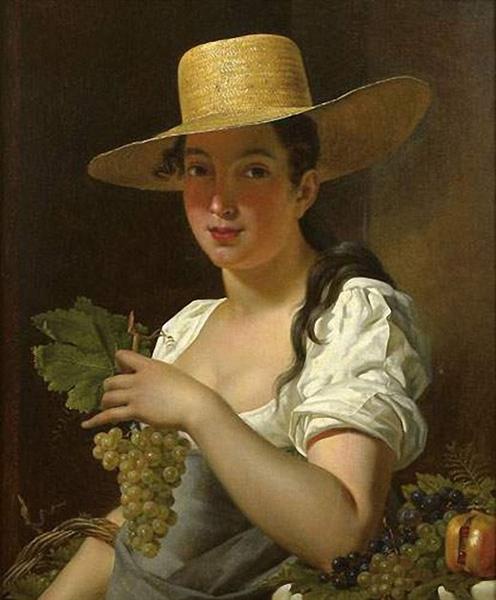 Young Woman with Hat and Grapes, 1820 - Pieter van Hanselaere