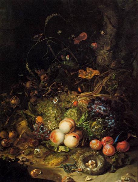 Flowers, Fruit, Reptiles, and Insects on the Edge of a Wood, 1716 - Rachel Ruysch