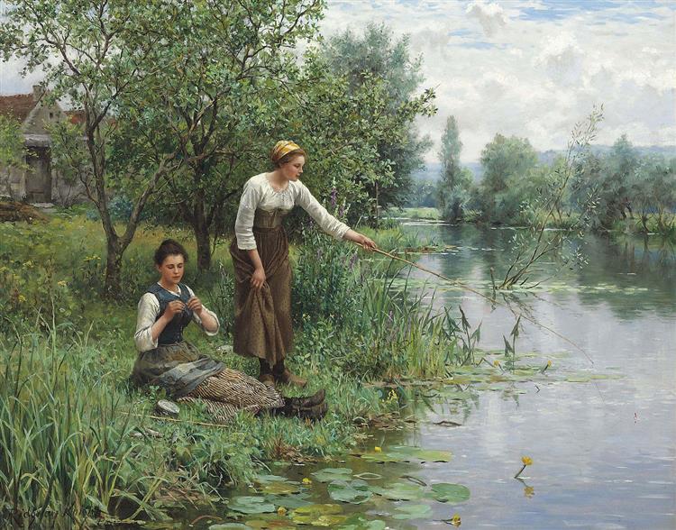 Two Women Fishing - Daniel Ridgway Knight