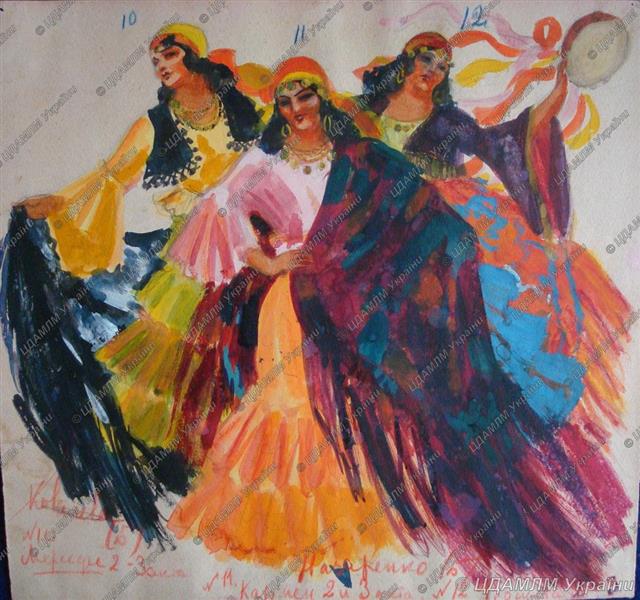 Costume Design. Carmen, Mercedes, Frasquita, 1948 - Александр Вениаминович Хвостенко-Хвостов