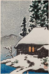 Farmhouse Under Snowy Trees - Hasui Kawase