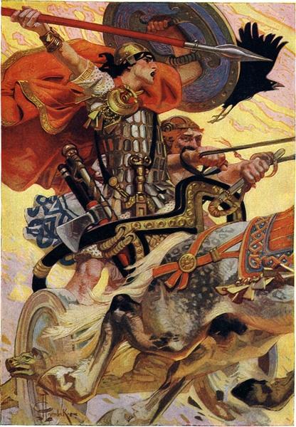 Cú Chulainn Riding His Chariot into Battle, 1911 - Джозеф Кристиан Лейендекер