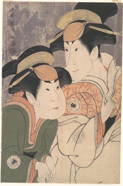 Segawa Tomisaburō II and Nakamura Manyo as Yadorigi and Her Maid Wakakusa in the Play "Hana Ayame Bunroku Soga", 1794 - Tōshūsai Sharaku
