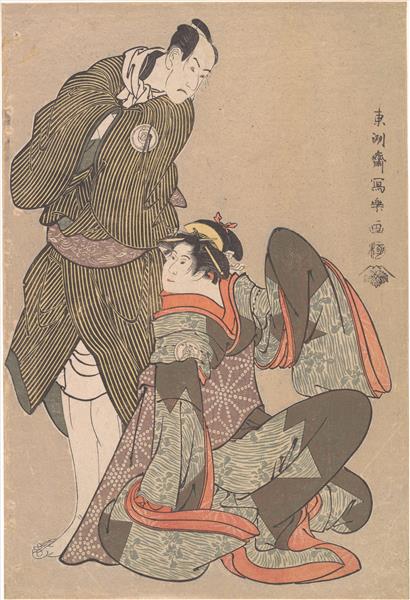 Bandō Hikosaburō III in the Role of Obiya Chōemon and Iwai Hanshiro IV in the Role of Shinanoya Ohan, 1794 - Tōshūsai Sharaku