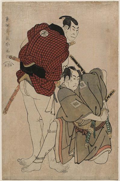 Ichikawa Omezō I as Tomita Hyōtarō, and Ōtani Oniji II as Kawashima Jibugorō, 1795 - Tōshūsai Sharaku