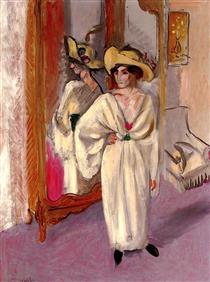 Woman in White in Front of a Mirror - Анри Матисс