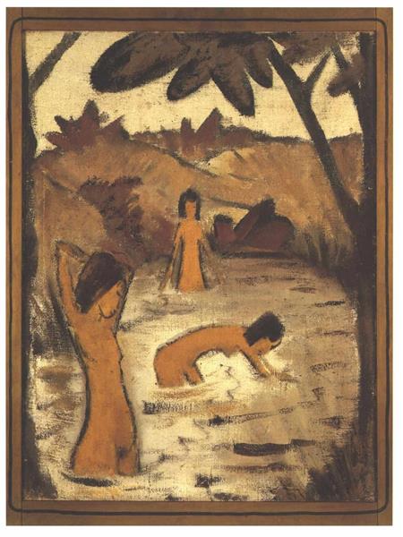 Tree Female Nudes in the Pond - Otto Mueller