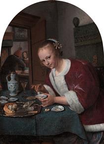 Girl eating oysters - Jan Steen