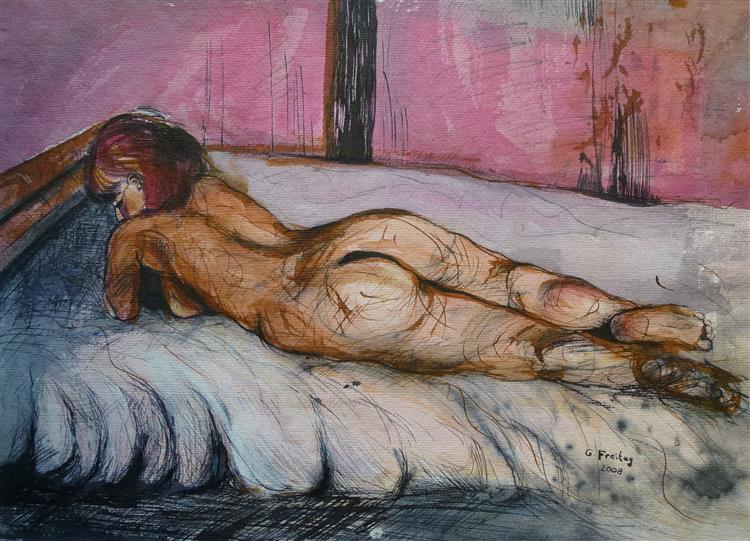 Gabriele on the bamboo bed 1, 2008 - Gazmend Freitag