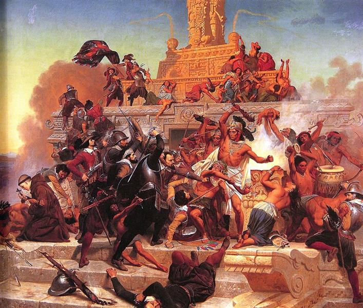 Storming of the Teocalli by Cortez and His Troops, 1848 - Эмануэль Лойце