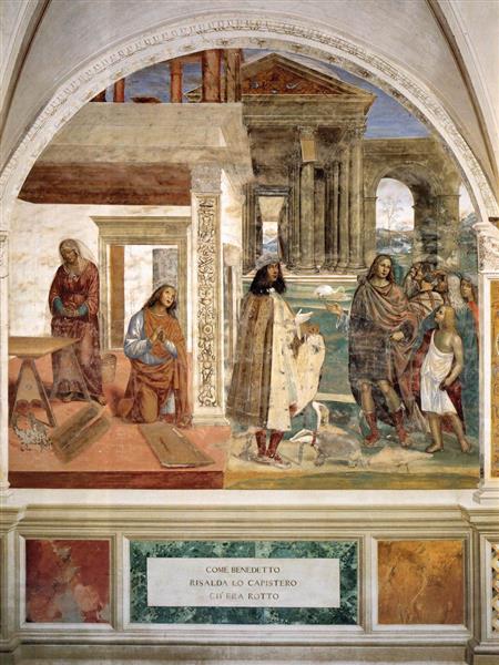 Life of St Benedict, Scene 3. Benedict Repairs a Broken Colander Through Prayer, 1505 - 1508 - Giovanni Antonio Bazzi