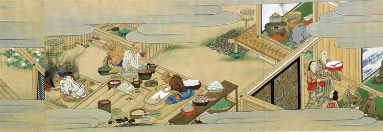 酒飯論絵巻(狩野元信筆)の江戸時代の模本。原本は室町時代の作。 - Kanō Motonobu