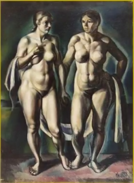 Two Standing Nudes with Drapery, 1918 - Kmetty János