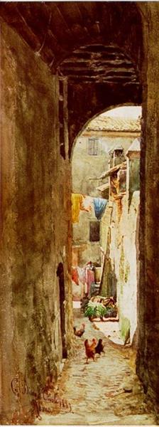 Laundress in a Sunlit Archway, 1883 - Cesare Biseo