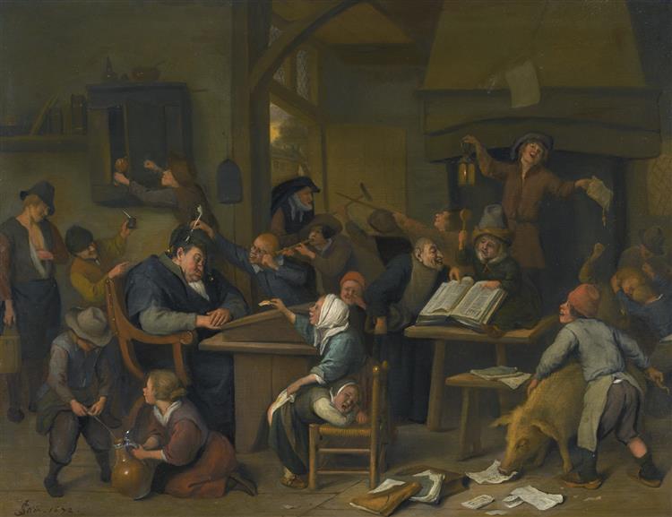 A Riotous Schoolroom with a Snoozing Schoolmaster, 1672 - Jan Havicksz Steen