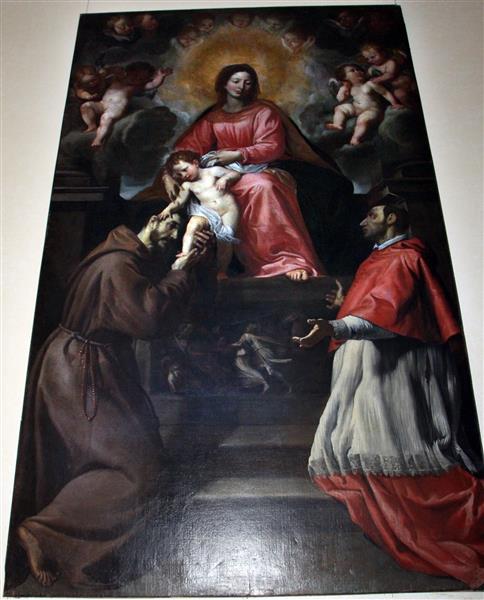 madonna col bambino tra i ss. francesco e carlo borromeo - Domenico Fiasella