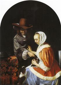 A Man and a Woman with Two Dogs, Known as ‘Teasing the Pet’ - Frans van Mieris el Viejo