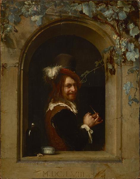Man with Pipe at the Window, 1658 - Франц ван Мирис