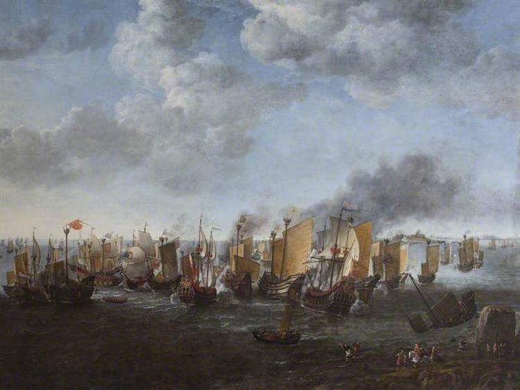 A Battle Between Dutch Ships and Chinese Junks, 1650 - Simon de Vlieger