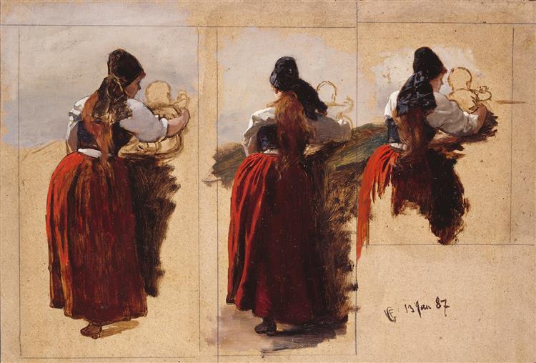 Studies of a Woman from Rügen - Hans Fredrik Gude