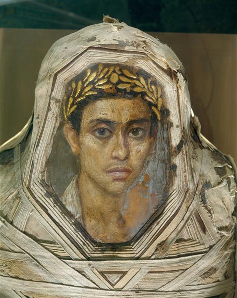 Mummy with An Inserted Panel Portrait of a Youth, 100 - 法尤姆肖像