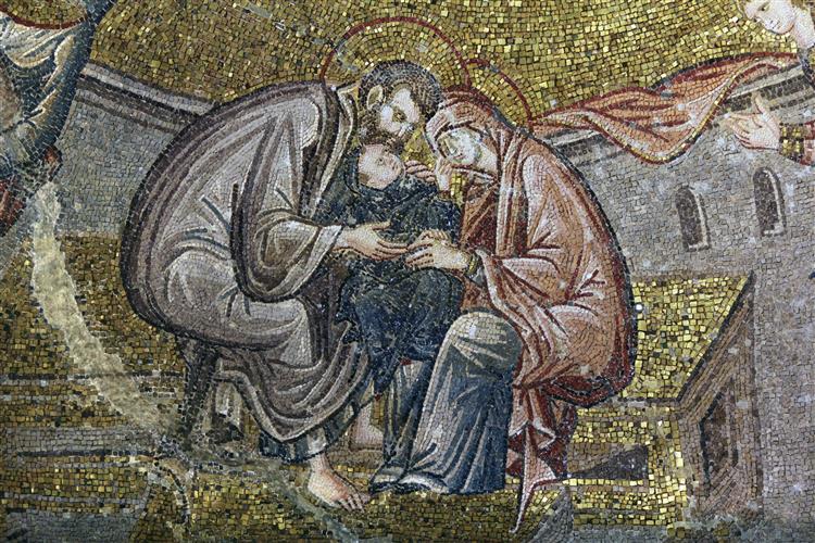 Virgin Caressed by Her Parentes, c.1320 - 拜占庭馬賽克藝術