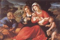 The Holy Family with Mary Magdalene and the infant saint John - Palma Vecchio