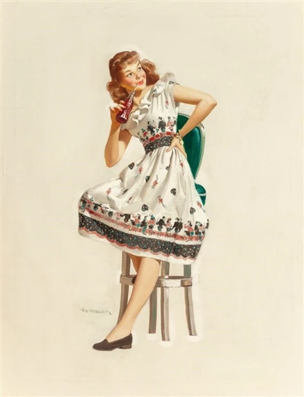 Sipping her Coca-Cola, Advertisement - Haddon Sundblom
