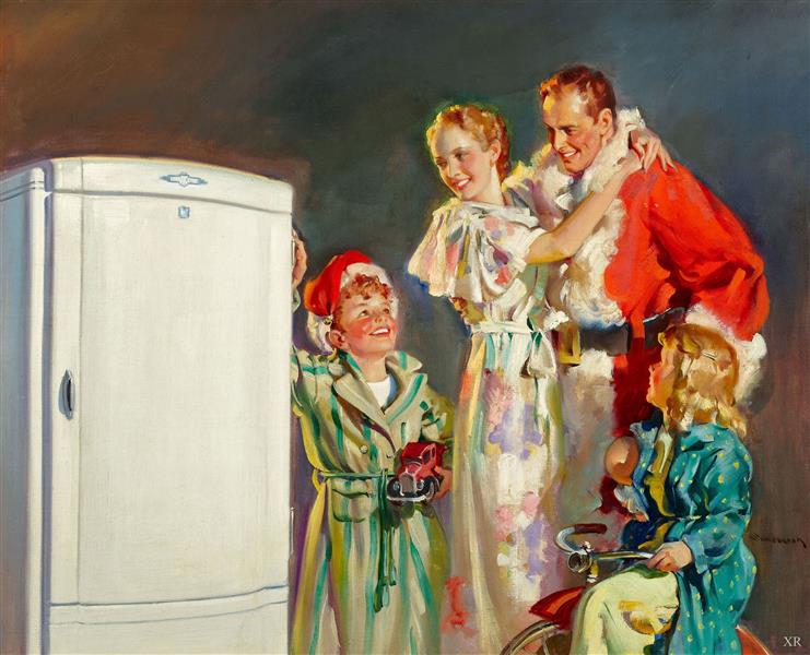 Santa and the new refrigerator - Haddon Sundblom