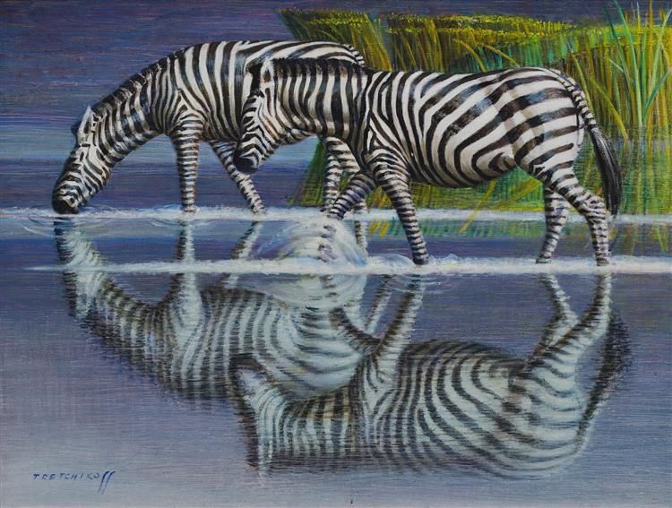 Zebras Drinking - Vladimir Tretchikoff