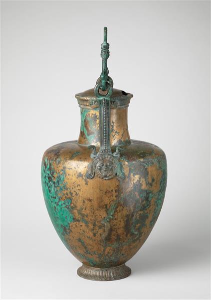 Bronze Neck Amphora (jar) with Lid and Bail Handle, c.515 BC - Cerámica griega