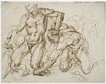 Study of Male Nudes Fighting - Bartolomeo Passarotti