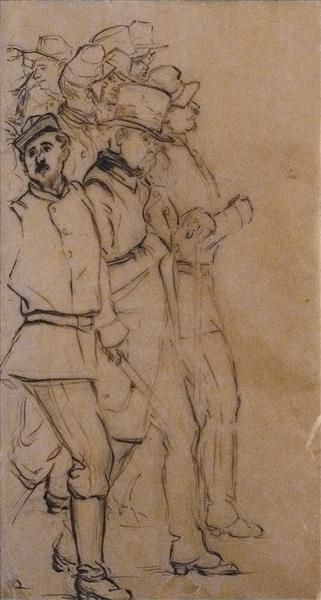 Study for the painting 'Departure of the soldiers' (Central group), c.1870 - Alfred Dehodencq