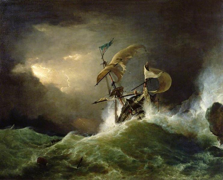 A First Rate Man of War Driving on a Reef of Rocks, and Foundering in a Gale - George Philip Reinagle