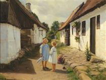 To børn i en landsby gade - Hans Andersen Brendekilde