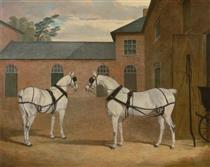 Grey carriage horses in the coachyard at Putteridge Bury, Hertfordshire - John Frederick Herring Sr.