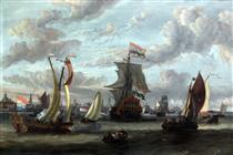 View of Amsterdam with the Ij - Abraham Storck