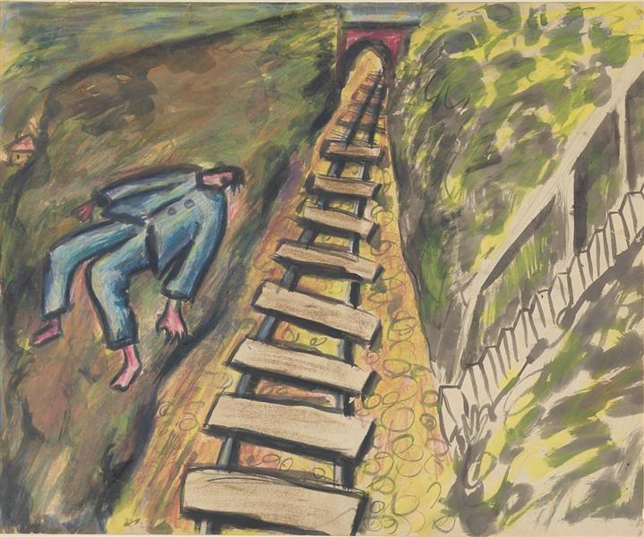 Figura junto a una vía de tren, c.1942 - c.1945 - Joy Hester