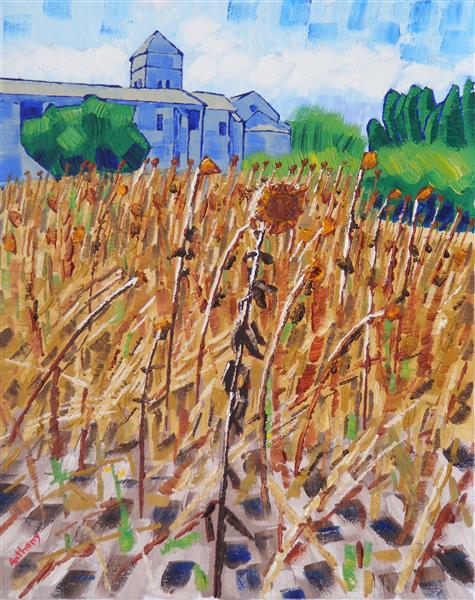 46. View of the Church of Saint Paul De Mausole with Sunflowers 2017 by Anthony D. Padgett (after Van Gogh Saint Remy 1889), 2017 - Anthony Padgett
