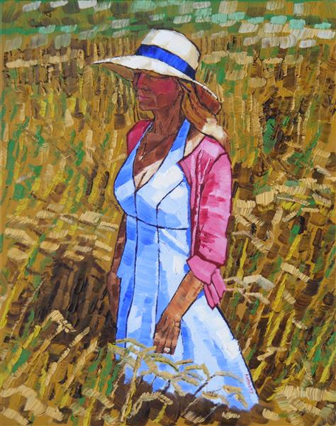 58. Middle Aged Lady Standing Against a Background of Wheat 2017  by Anthony D. Padgett (after Young Girl by Van Gogh Auvers Sur Oise 1890), 2017 - Anthony Padgett